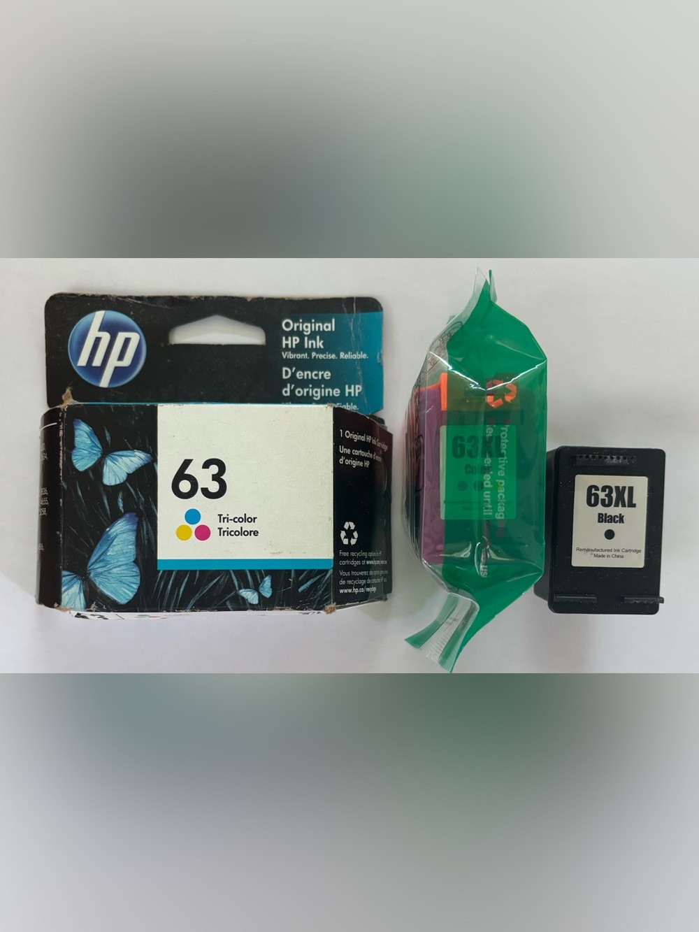 HP 63 tricolor & HP 63 XL color & black NEW NEVER USED 3 packs printer ink